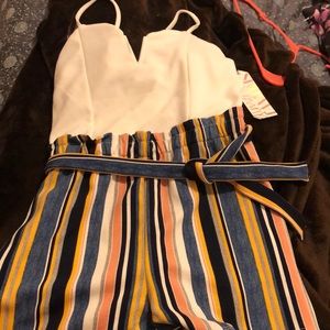 Multicolored spaghetti strap romper